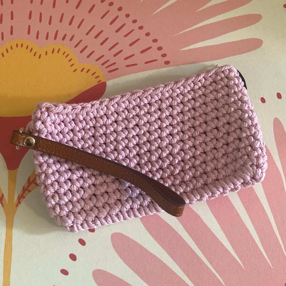 Pink Crochet Wristlet Clutch